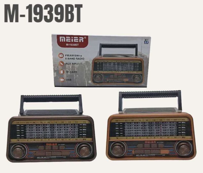 Meier M-1939BT Portable 3-Band Am FM Sw Radio, TF Card and MP3 Player, Rechargeable Speakers Bluetooth Retro Design