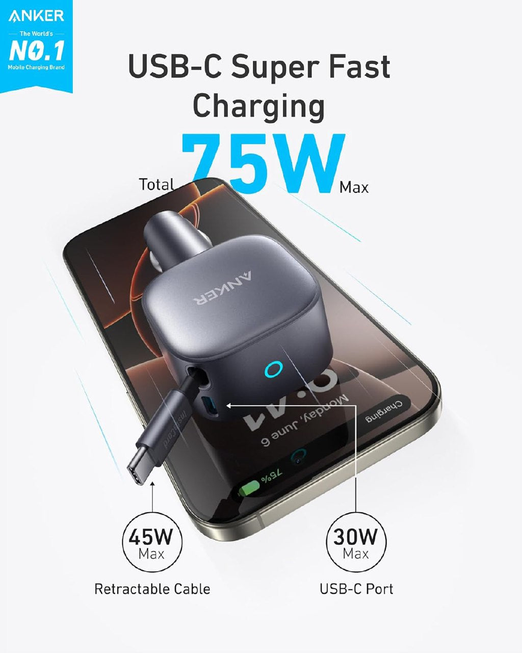 Anker USB-C Car Charger, 75W