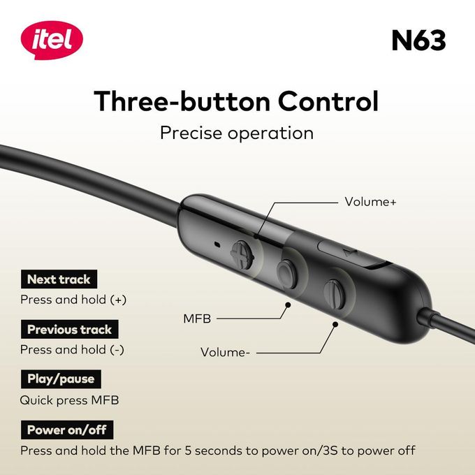 itel N63 Wireless Neckband Headphones