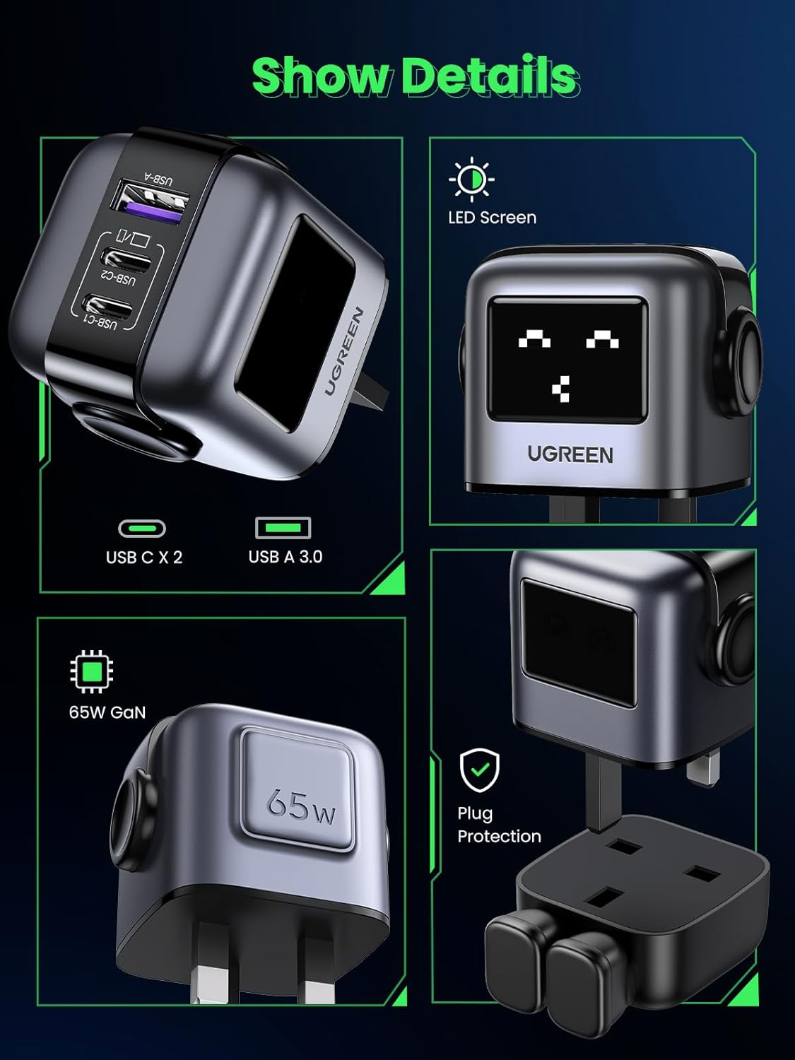 Ugreen Nexode CD361, 65W, RG 3-Port Gan Fast Charger