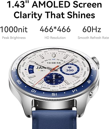 Joyroom JR-FC3 Classic Smart Watch with Bluetooth Calling (Answer/Make Call), 1.43" HD Display, 24/7 Health Monitor (Heart Rate, SpO2), 100+ Sports Modes, IP68 Waterproof