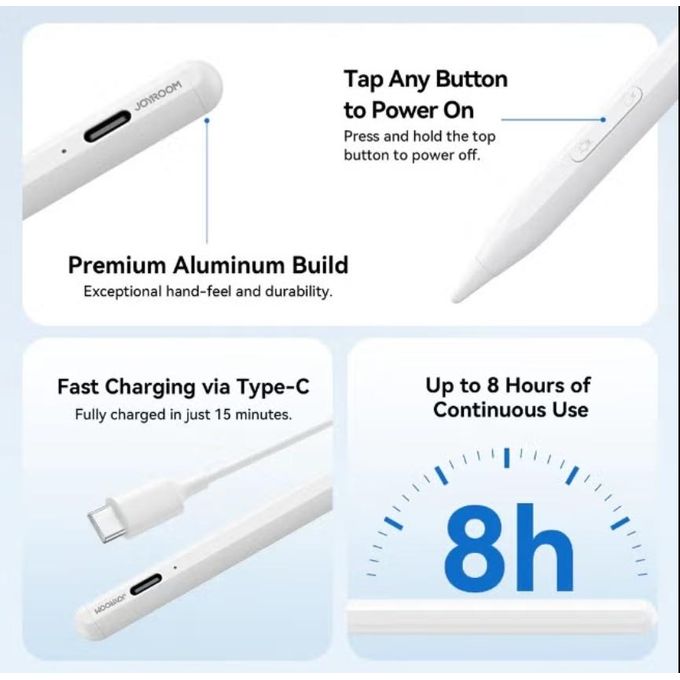 Joyroom Active Dual-Mode Stylus Pen with 2 Spare Nibs, JR-K12 Pro, White