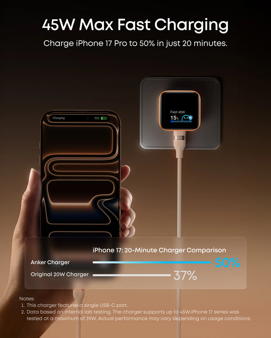 Anker Nano 45W GaN Charger. with Display (A121D) Type C Charge Fast Charging, Compact and Foldable Plug USB C Charger for Samsung Galaxy S26 Ultra/S25 Series, iPhone 17/16 Series, MacBook (White)