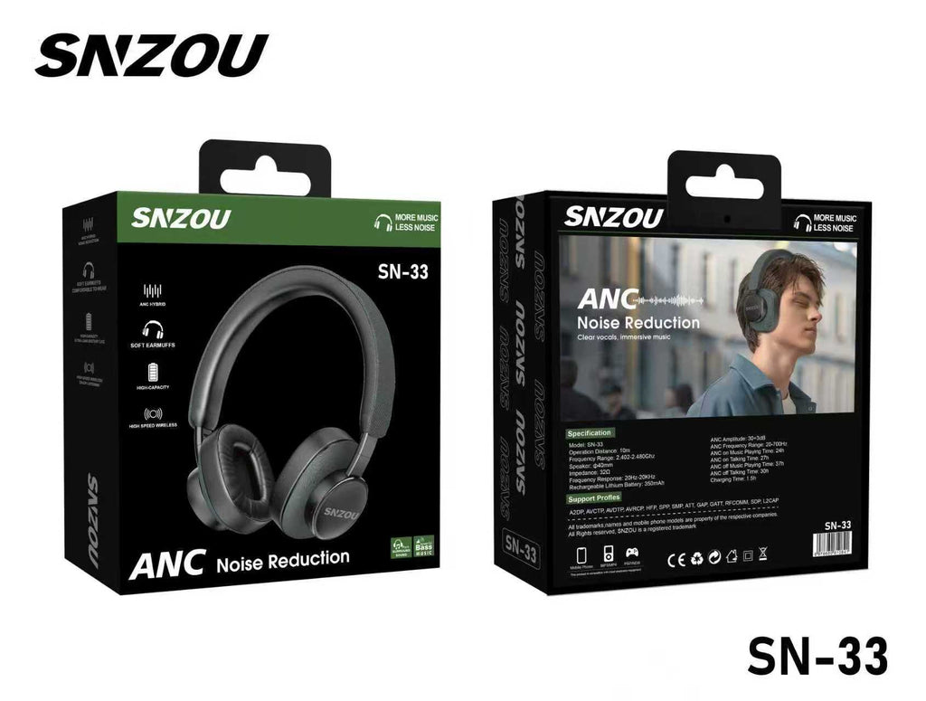 SNZOU SN-33 Headset – Active Noise Cancelling (ANC) Hybrid Headset, Surround