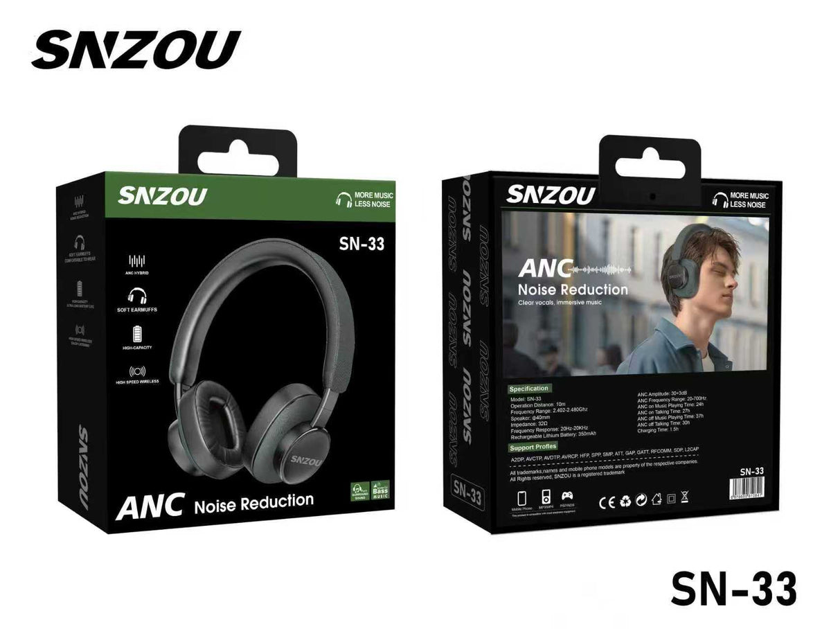 SNZOU SN-33 Headset – Active Noise Cancelling (ANC) Hybrid Headset, Surround