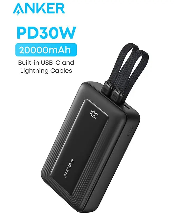 Anker Zolo Power Bank, 30W, 20000mAh, Digital Display, Black, A1681611